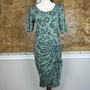 Garnet Hill Floral Print Knit Dress Tie Waist Sage Green Women's Size M‎